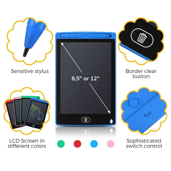 Infographic showcasing elements and features of the Drawing Tablet for kids. 