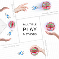 Infographic explaining multiple play methods with a Galactic Flying Spinner toy such as linear subduction, gyration, corner flight, and suspension.