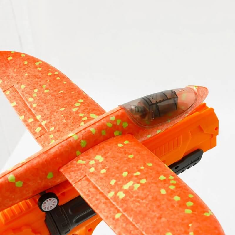 Close up on LED lights located in the cockpit of a foam plane for kids.