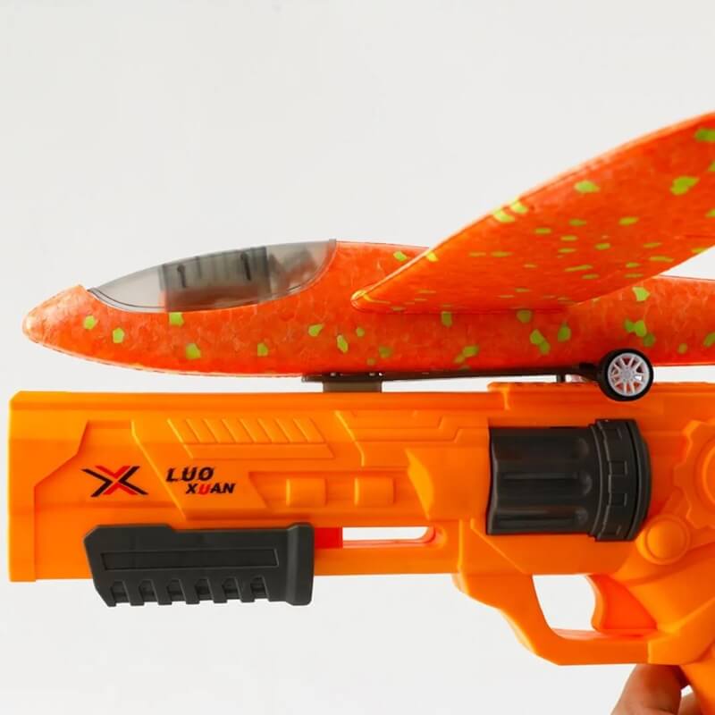 Foam jet toy with LED lights that launches of a plastic gun. 