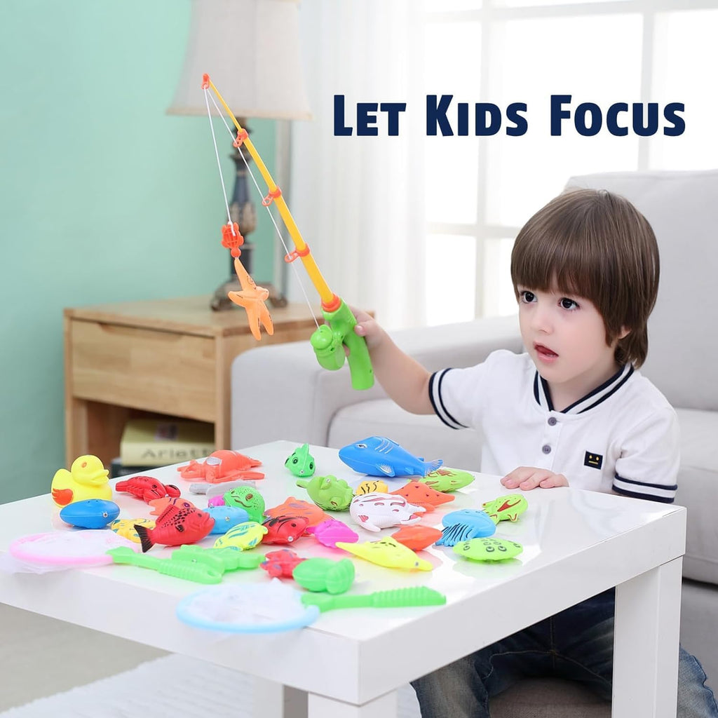 Child playing with a Magnetic Fishing Set in the living room.