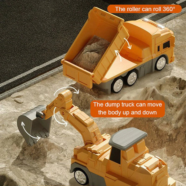 Dump truck and excavator toys from the Magnetic RoboCar toy set for kids. 