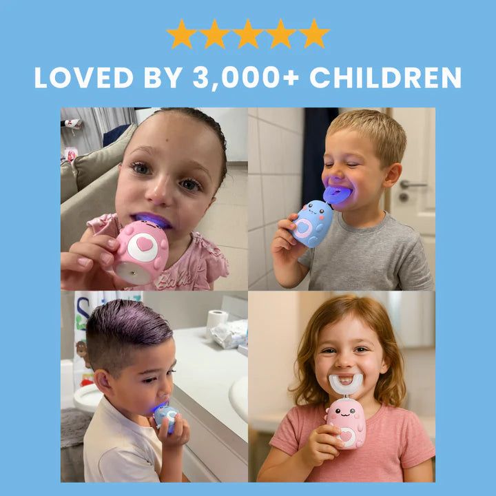 Children enjoying cleaning their teeth using the SmartBrush 360. 