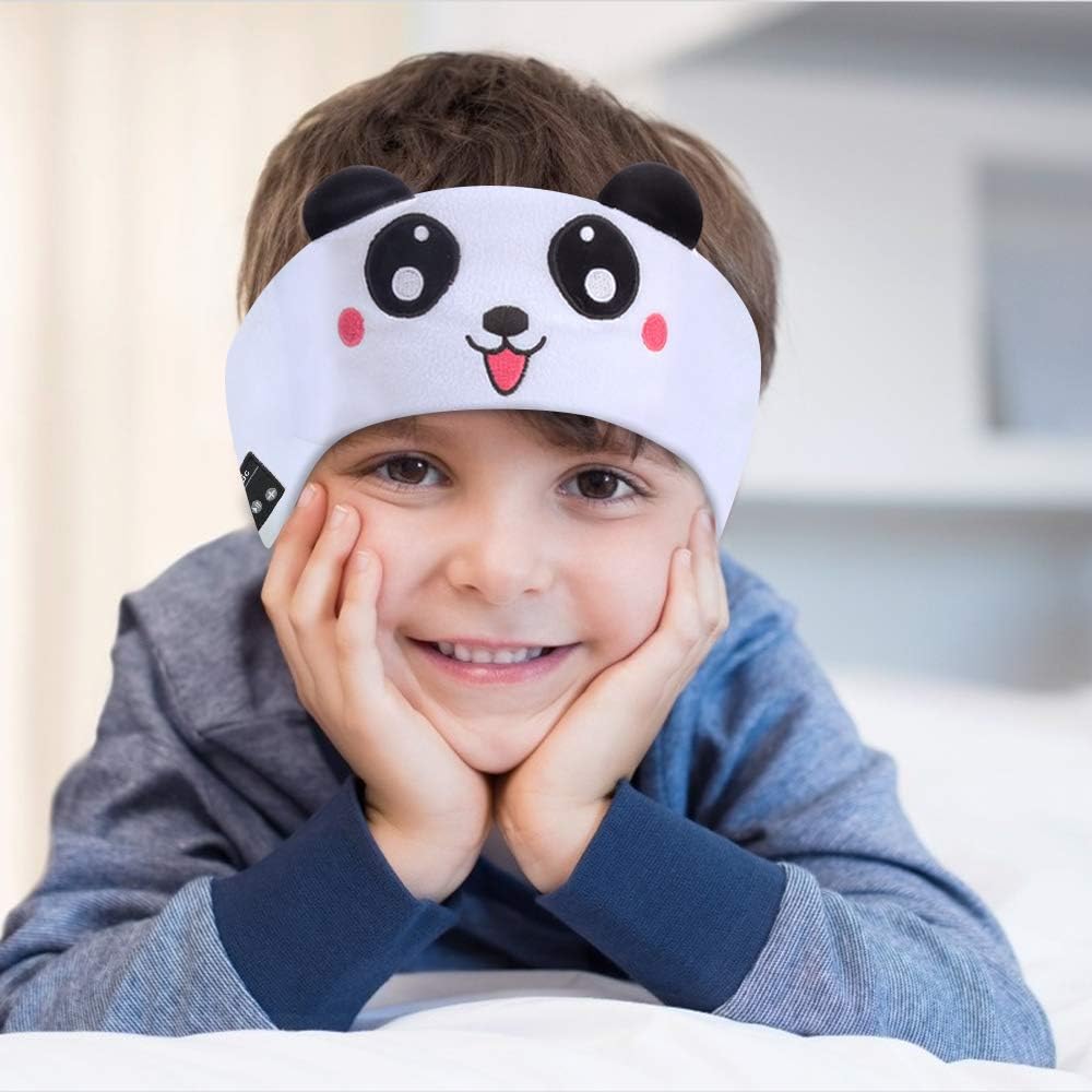 Boy wearing a Panda SnuggleSounds headphones.
