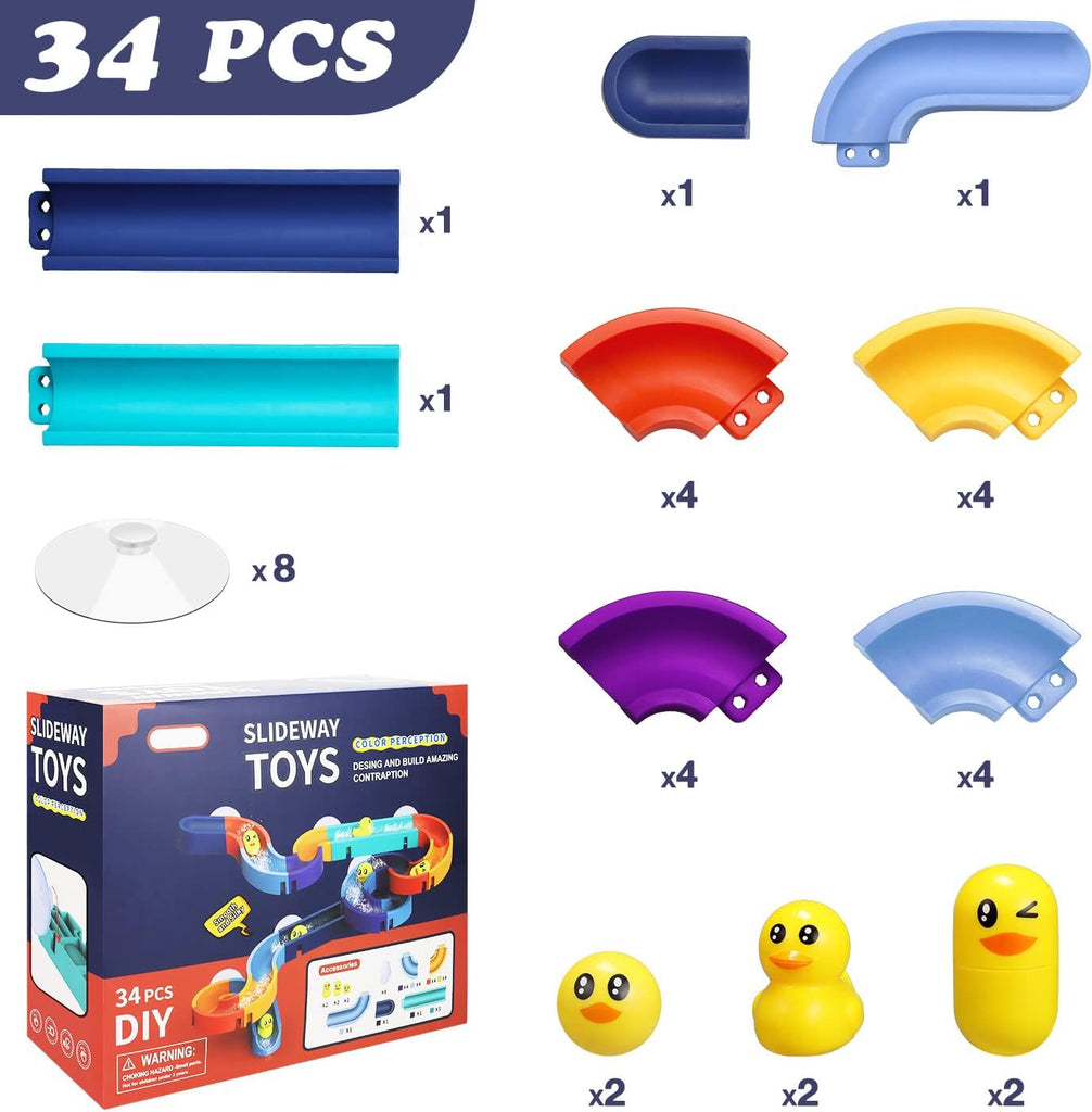 34 piece Splish Splash Slide toy box and all the pieces included. 