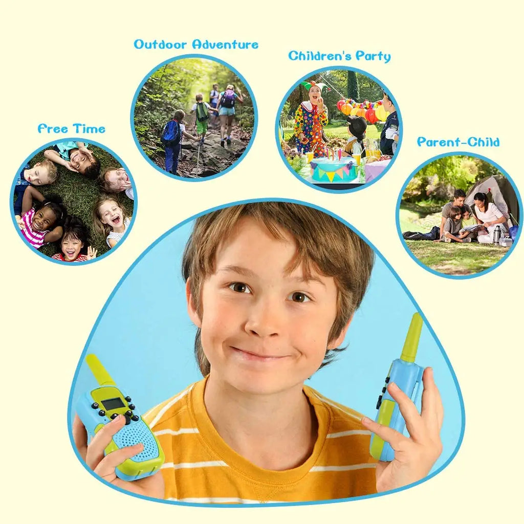 Infographic showcasing situations in which Walkie-Talkie Set for children can be used.
