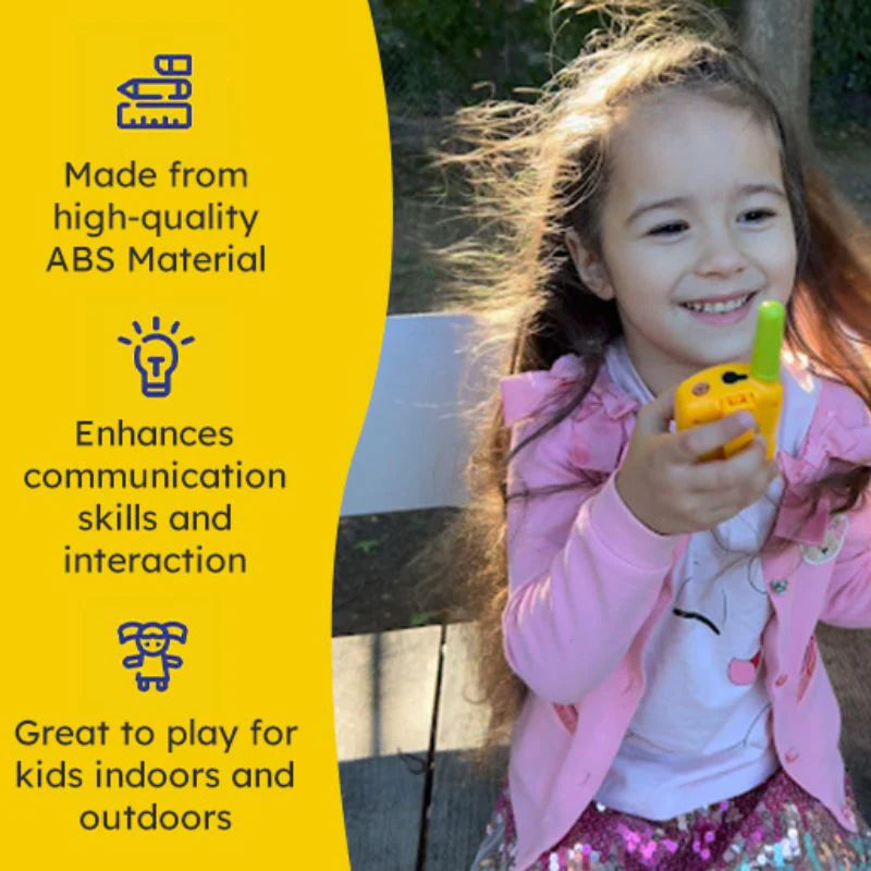 Infographic showcasing build quality and benefits of the Walkie-Talkie Set by Smartoon Kids.