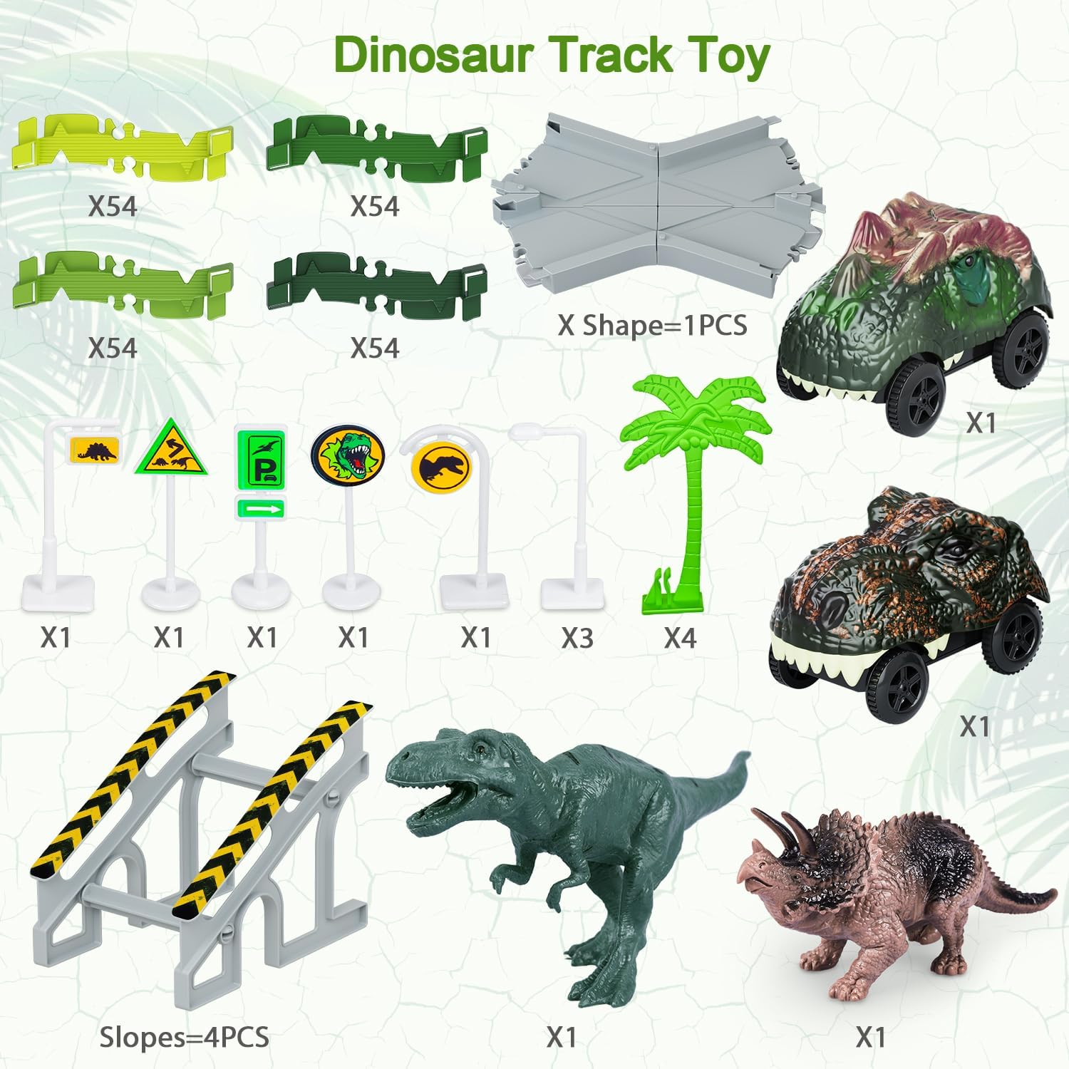 All parts featured in the DIY Jurassic Race Track toy by Smartoon Kids.