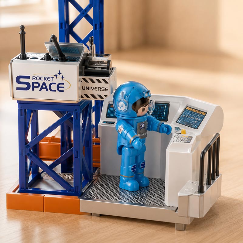 MEGA Rocket Launcher Set with mission control console, launch tower, and astronaut figure for imaginative STEM and space exploration role-play for kids.