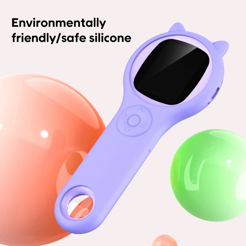 Purple kids digital microscope with soft silicone body, child-friendly design, and built-in screen for safe and portable science exploration.
