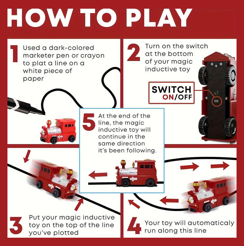Infographic showcasing instructions on how to play with the Trace Racers toy. 
